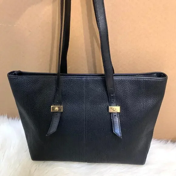 DOONEY & BOURKE Large Rare Vintage METRO Tote Black Pebbled All Weather Leather - Picture 16 of 16